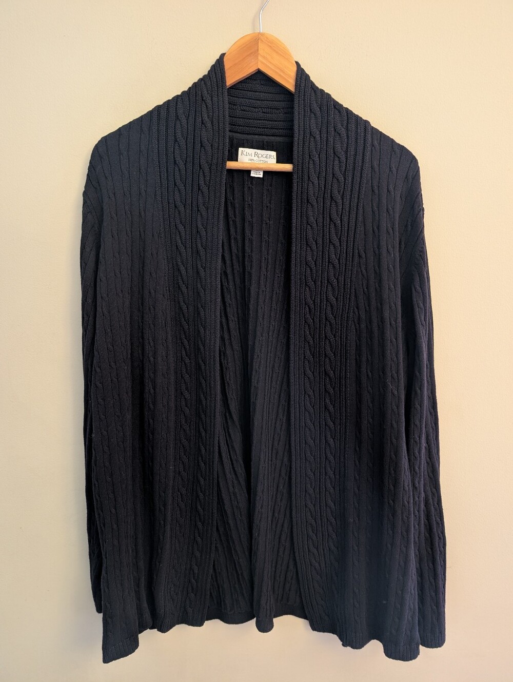 Kim Rogers Black Cable Knit Open Cardigan Size 1X